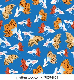 Fish Pattern.Seamless Pattern blue Background.