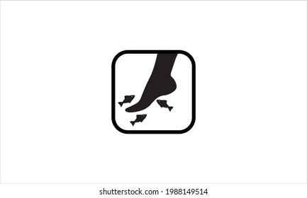 fish peeling  pedicure logo foot care procedure in a fish tank or fishes eat the skin of the feet icon logo design template illustration