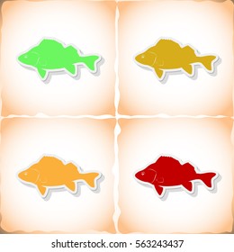 Fish perch. Flat sticker with shadow on old paper. Vector illustration