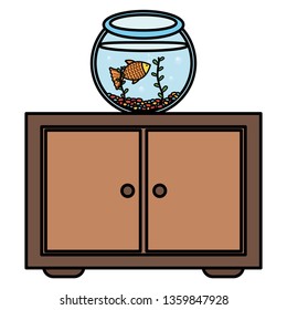 fish pet in aquarium over drawer