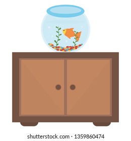 fish pet in aquarium over drawer