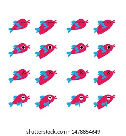 fish, pet emoticon or smile icon for user interface