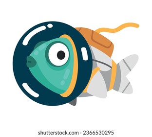 Fish Pet in Space Suit and Helmet Floating Vector Illustration