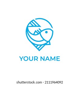 fish pin line Logo Design Vector