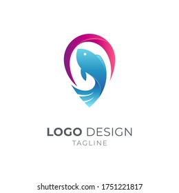Fish pin point logo concept, modern style gradient glossy colors