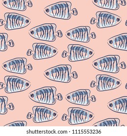 Fish pink and blue marine cute seamless pattern.