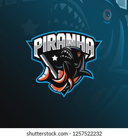 fish piranha mascot logo design vector with modern illustration concept style for badge, emblem and tshirt printing. angry piranha fish illustration.