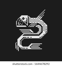Fische Pixelkunst Symbol, Design für Logo, Aufkleber, Stempel, Web, Logo-Shop, mobile App, einzelne Vektorillustration Illustration. Spiele-Objekte 8-Bit-Sprite.