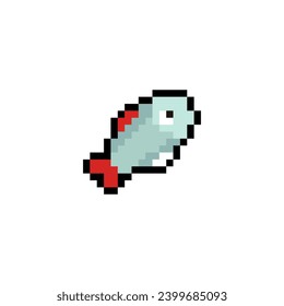 Fish pixel art icon isolated. 8 bit food sign. pixelated Symbol for mobile application