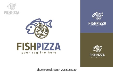 Fish pizza logo design. vector
