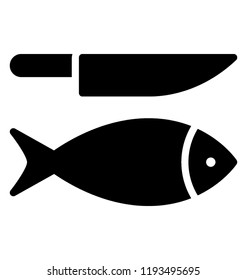 A fish is placed on a board with a knife 