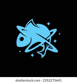 Fish with planet logo design vector graphic symbol icon sign illustration creative idea