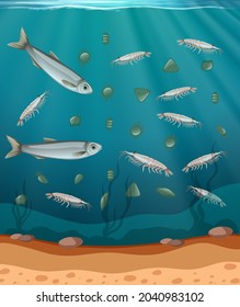 Fish and plankton in the water illustration