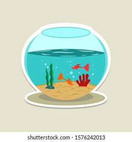 fish and plant round aquarium. vector illustration.