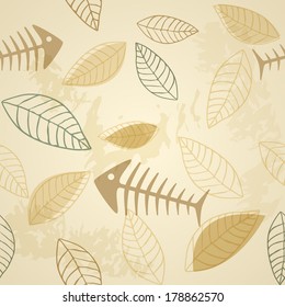 Fish and plant vector seamless pattern