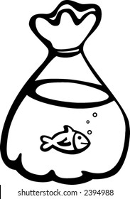 peces en una bolsa de plástico ilustración vectorial en blanco y negro