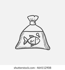 Fish In Plastic Bag Sketch Icon Set For Web, Mobile And Infographics. Hand Drawn Vector Isolated Icon.