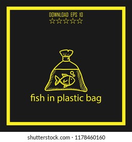 fish in plastic bag sketch vector icon 