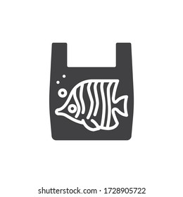 Fischen in einem Plastikbeutel Vektor Symbol. ein volles Flachbild für mobiles Konzept und Web Design. Symbol für Plastikwasserverschmutzung Symbol, Logo-Abbildung. Vektorgrafik