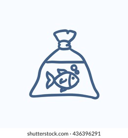 Fish In Plastic Bag Vector Sketch Icon Isolated On Background. Hand Drawn Fish In Plastic Bag Icon. Fish In Plastic Bag Sketch Icon For Infographic, Website Or App.