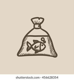 Fish In Plastic Bag Vector Sketch Icon Isolated On Background. Hand Drawn Fish In Plastic Bag Icon. Fish In Plastic Bag Sketch Icon For Infographic, Website Or App.