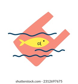 Fish in plastic bag. Water pollution. vector illustrtion