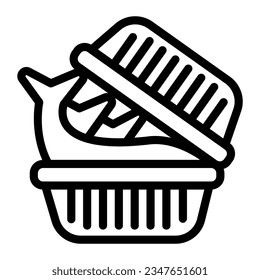 Fish in plastic box line icon, Fish market concept, Trout Pack sign on white background, Plastic tray container with fish icon in outline for mobile web design. Vector graphics.