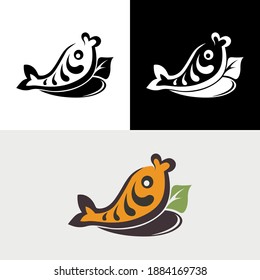 Fish Plate Leaf Seafood Logo