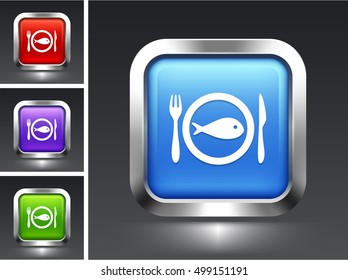 Fish Plate on Blue Square Button