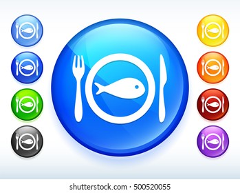 Fish Plate on Colorful Round Button