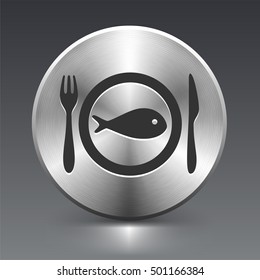 Fish Plate on Silver Round Button