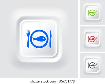 Fish Plate on White Square Button
