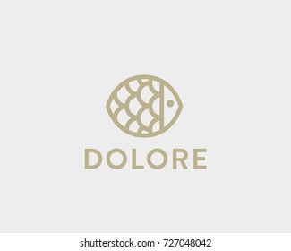 Fish plate vector logotype. Linear seafood logo