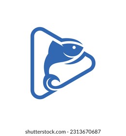 Fish play button logo, logo with a minimalist style. Vector Logo Template