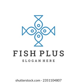 Fisch plus Logo Vorlage Vektorgrafik Design