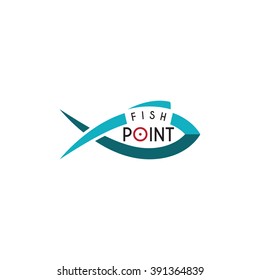 Fish point logo template. Creative vector template of fishing club logo or fishing online shop. Icon of fish with place for text.