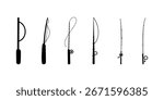 Fish pole fishing rod angling angler silhouette set isolated graphic