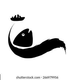 pesca en aguas contaminadas, concepto de contaminación del agua, ilustración vectorial