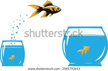 fish in a pond jumping to a bigger pond