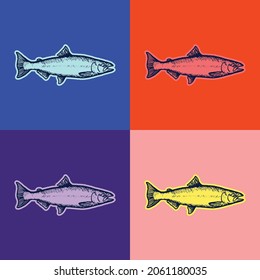 Fish Pop Art Style Andy Warhol Style Vector