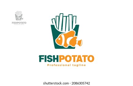 Diseño del logo de la papa de pescado. vector