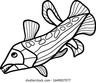 fish predator coloring book outline swims prehistoric ancient teeth illustration sketch doodle vector page