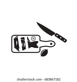 Fish prepared on cutting board vector icon