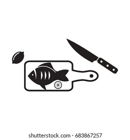 Fish prepared on cutting board vector icon
