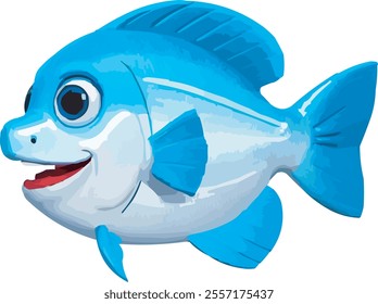 Fish: The fish is the primary focus of the logo. It is depicted in a light blue color with a slightly lighter shade on its belly. The fish has a large, open mouth revealing a pink tongue and white tee