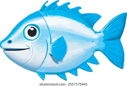 Fish: The fish is the primary focus of the logo. It is depicted in a light blue color with a slightly lighter shade on its belly. The fish has a large, open mouth revealing a pink tongue and white tee