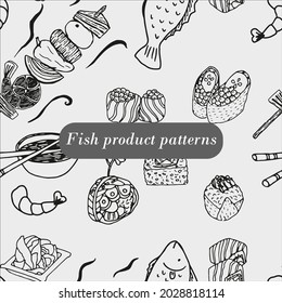 Patrones de productos pesqueros. Textura para papel