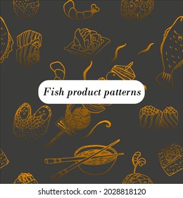 Fish product patterns. Texture for paper
