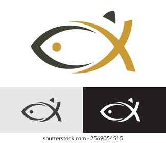 Fish Profile and Active Man Vector Logo Art