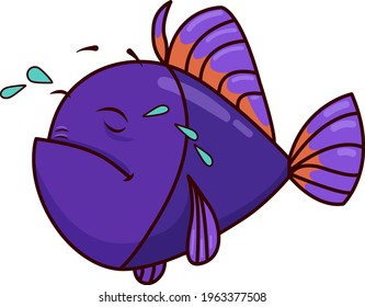 fish purple upset and crying with orange fins